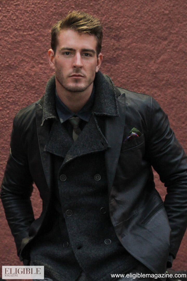 John Varvatos black leather blazer - Style: L541N1B-Y349 $1298.00/Dibi green camo tie - Style: USF12 $85.00