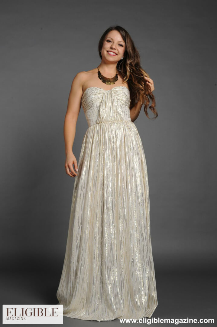 ERIN by Erin Fetherston Cream and Metallic Sweetheart Strapless Gown-Rental $120-Retail $600 