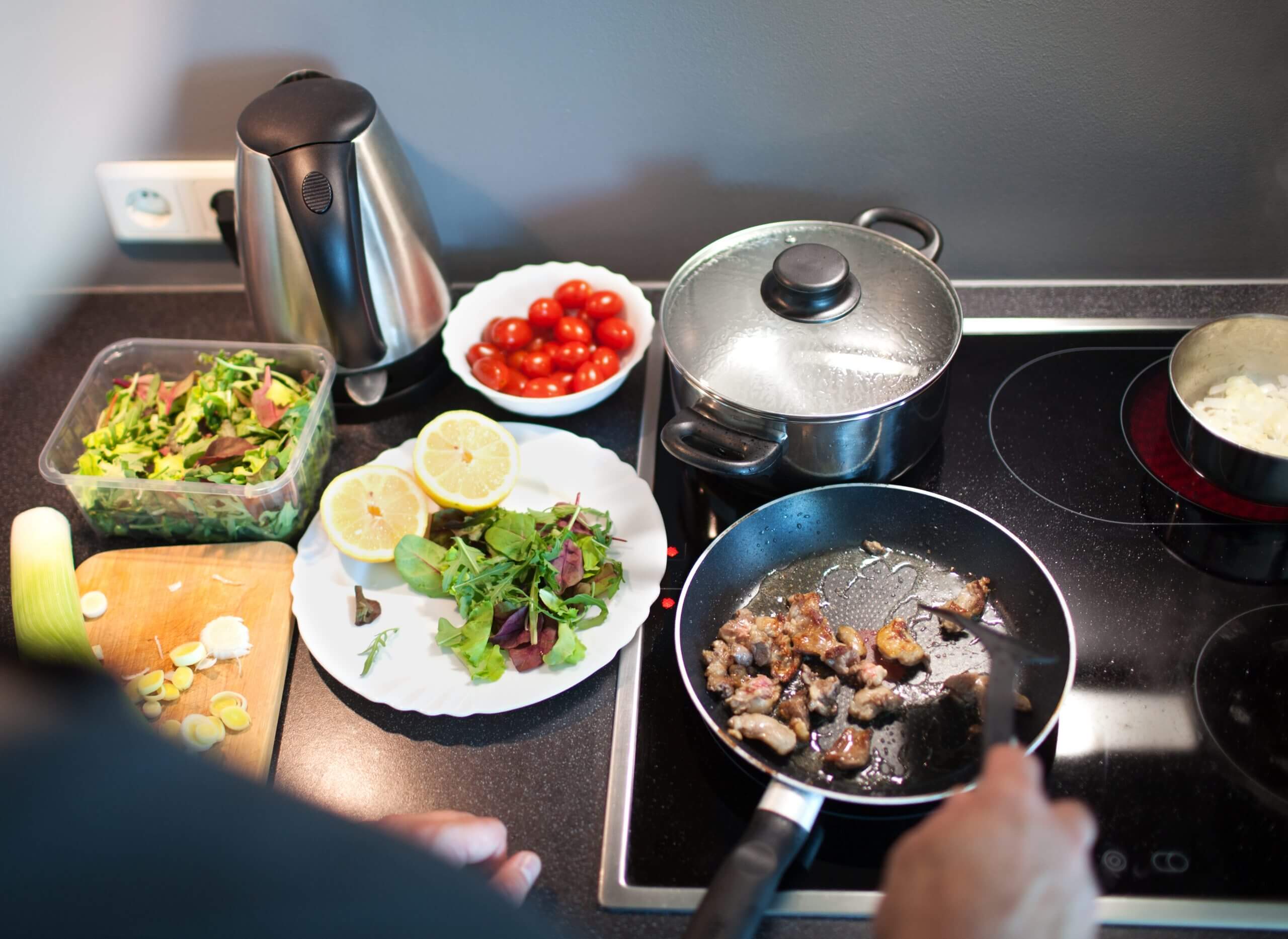 Cooking tasty family dinner at home